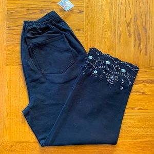 Quacker Factory Black Jeans with Rhinestone & Sequin Trim at Hems